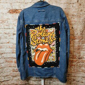 Upcycled The Rolling Stones Band Tee Denim Jean Jacket, size medium